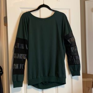 Hommage Green Sweatshirt, faux leather trim size L